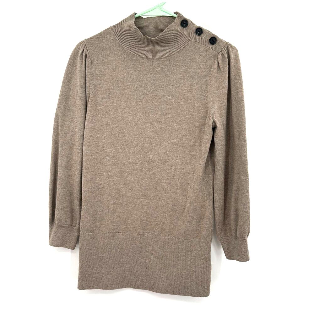 Lark &‎ Ro Size Small Sweater Tan Turtle Neck Button Accent Business Work Formal